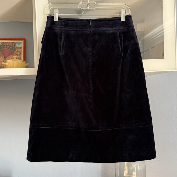Karen Millen Tailored Velvet A-Line Skirt Button-Front Knee Navy Blue Sz 6 - Picture 2 of 7